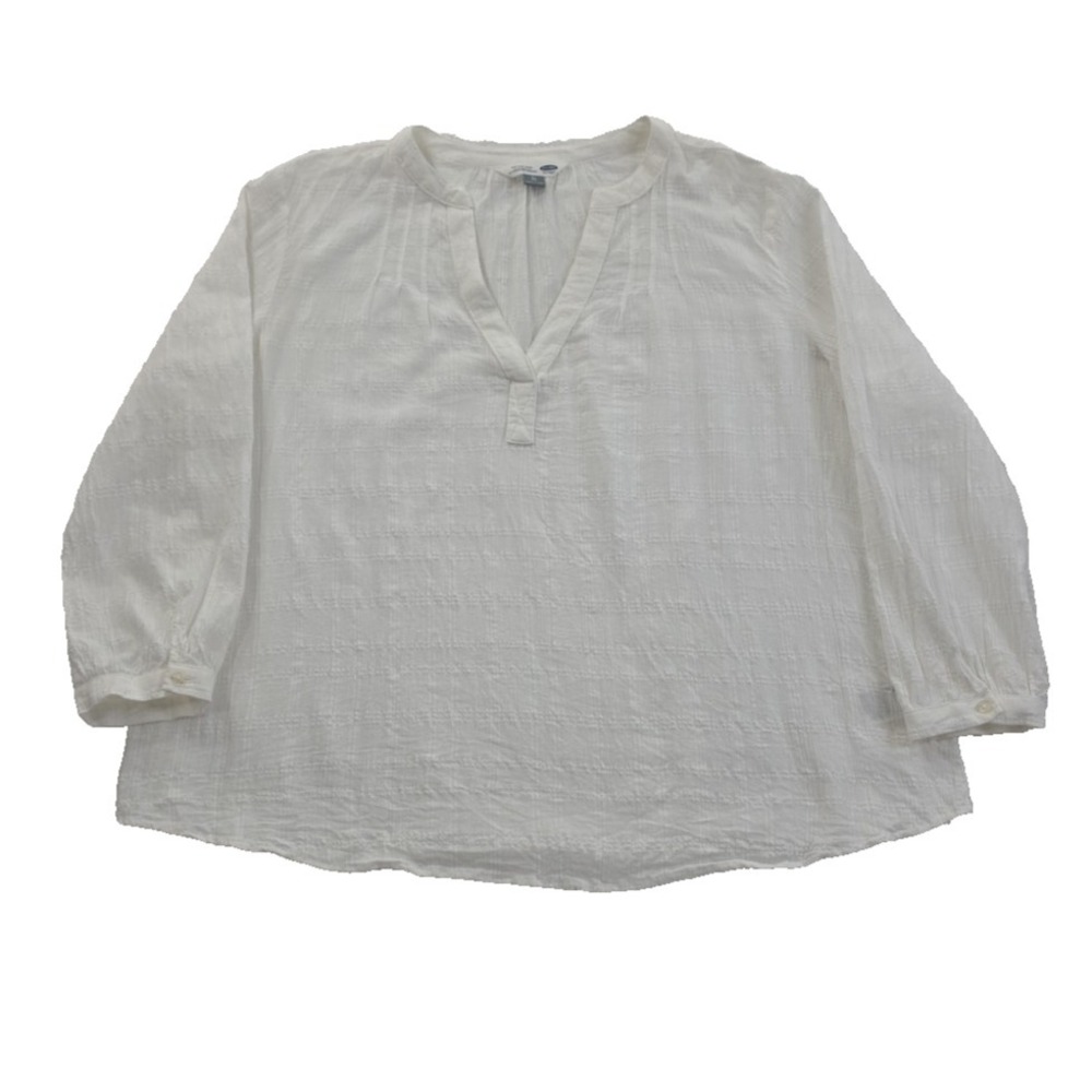 Old Navy Tunic Shirt Women XL White 3/4 Sleeve Slubby 100% Cotton Boho Breezy